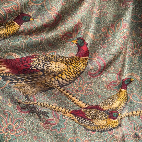 Vintage Ralph Lauren Silk Pheasant Hunting Theme Midi Skirt 8 - Picture 4 of 9